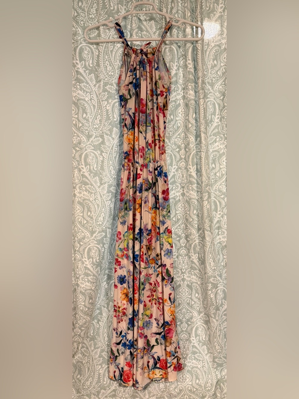 Floral Halter Maxi Dress in Cream with Multi-Color Print